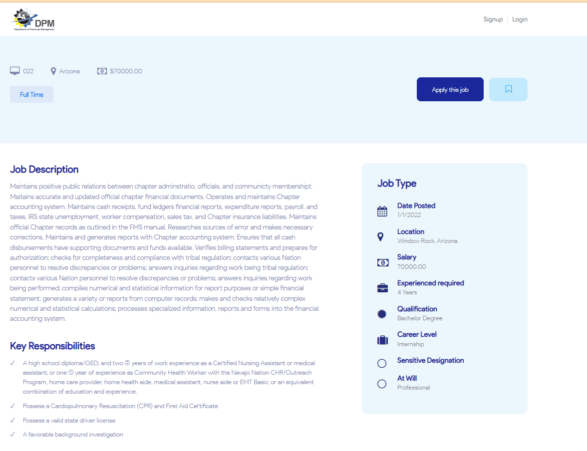 Job Posting Application interface