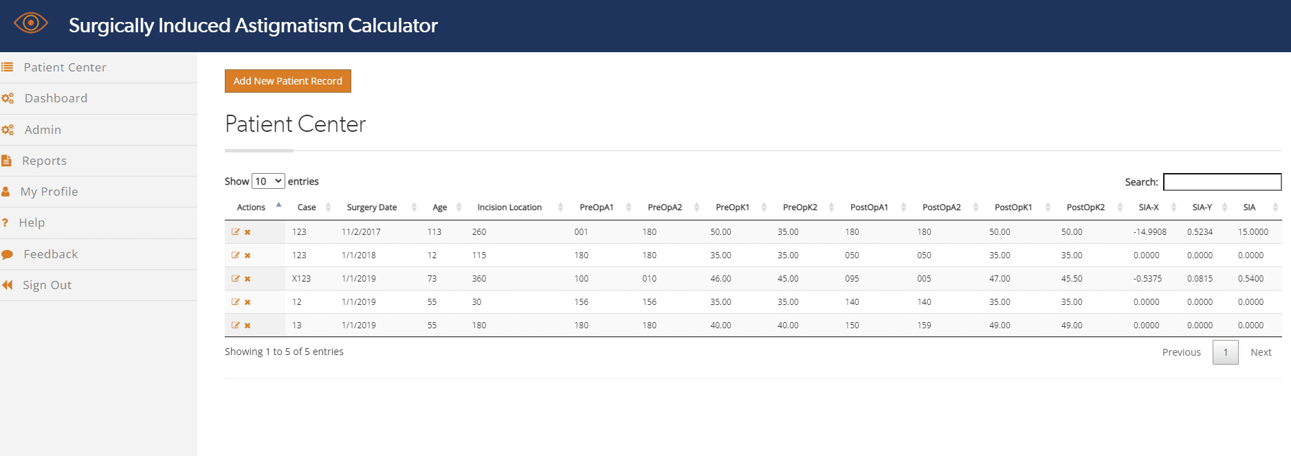 SIA Calculator interface